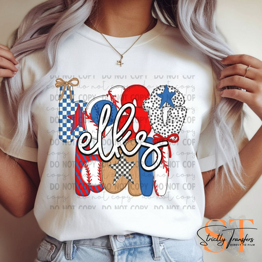 Elks Baseball Fun Font Direct to Film Transfers