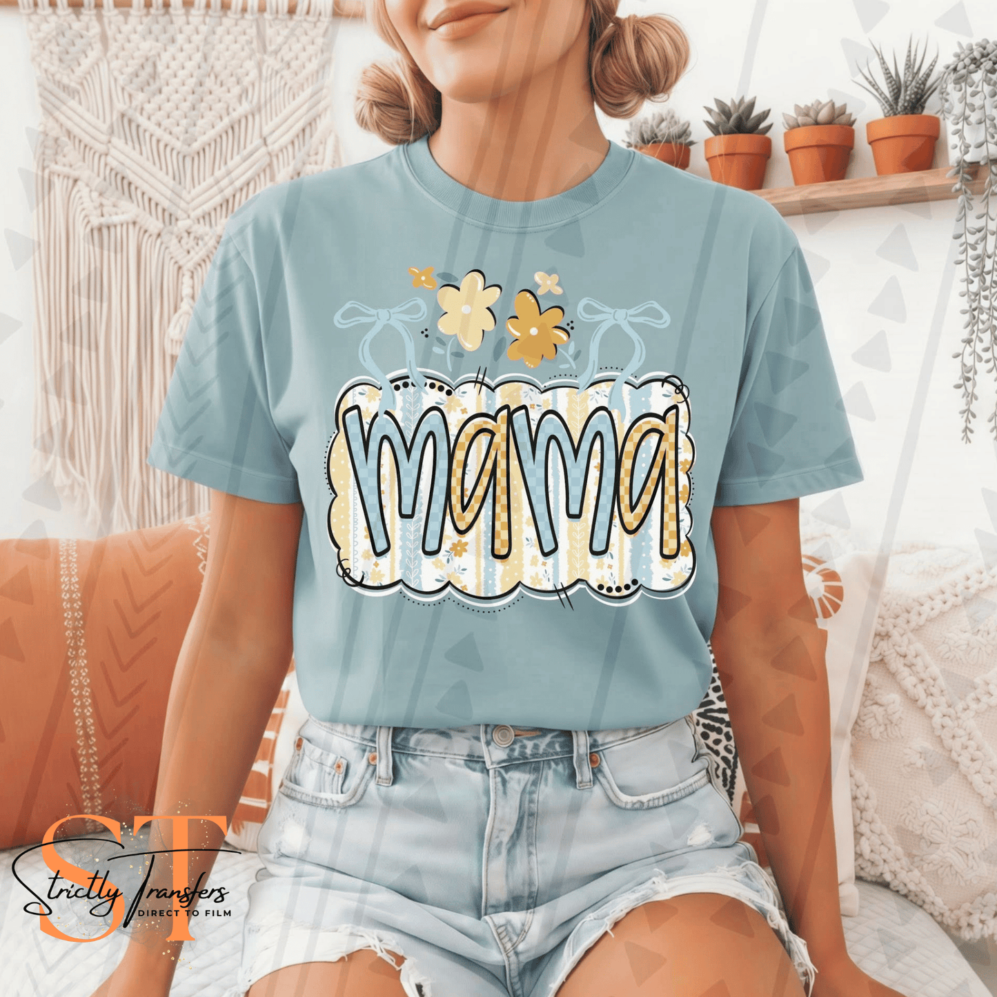 Mama Checkered Floral Direct to Film Transfers