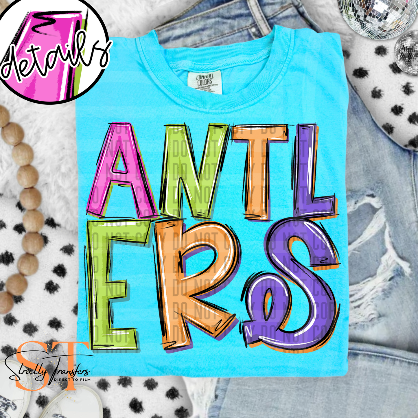 Antlers Neon Barbie Direct to Film Transfers