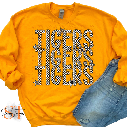 Tigers Checkered Stacked Direct to Film Transfers