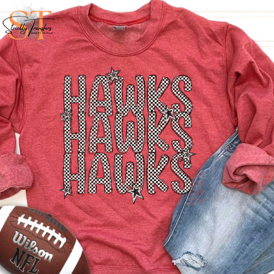 Hawks Checkered Stacked Direct to Film Transfers