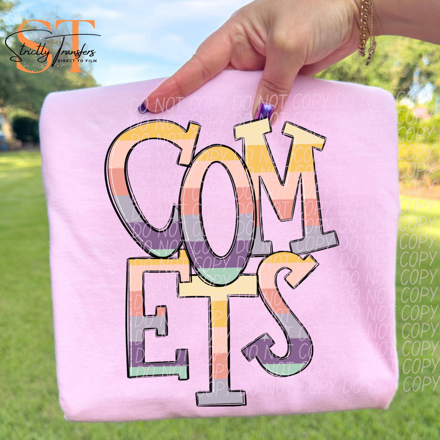 Comets Pastel Mascot Direct to Film Transfers