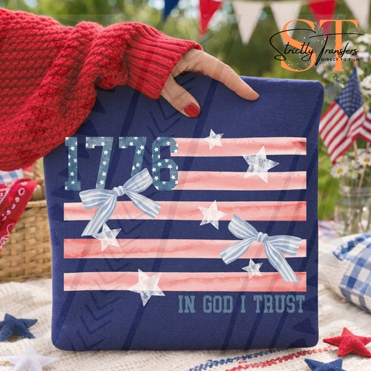 1776 In God We Trust Flag Direct to Film Transfers