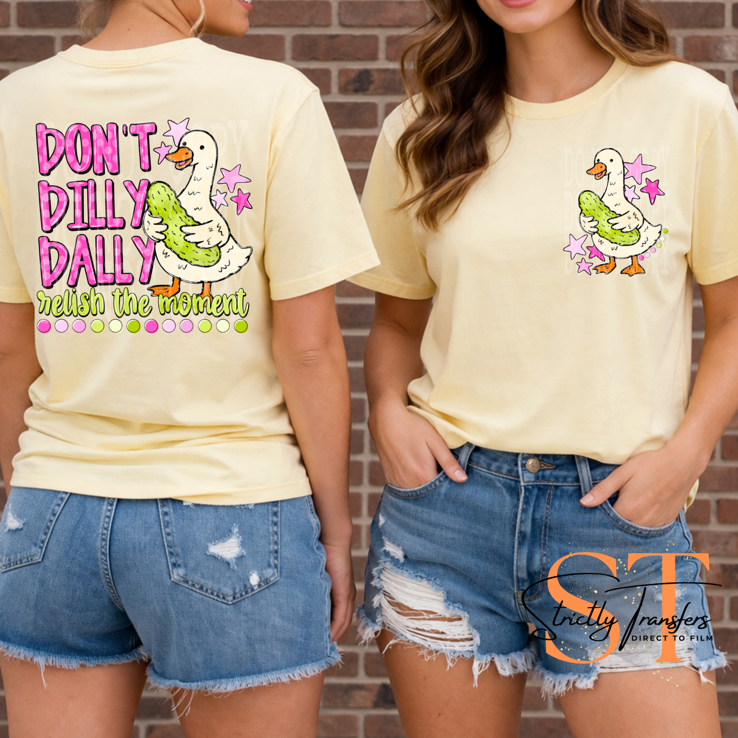 Don't Dilly Dally - pocket detail included Direct to Film Transfers