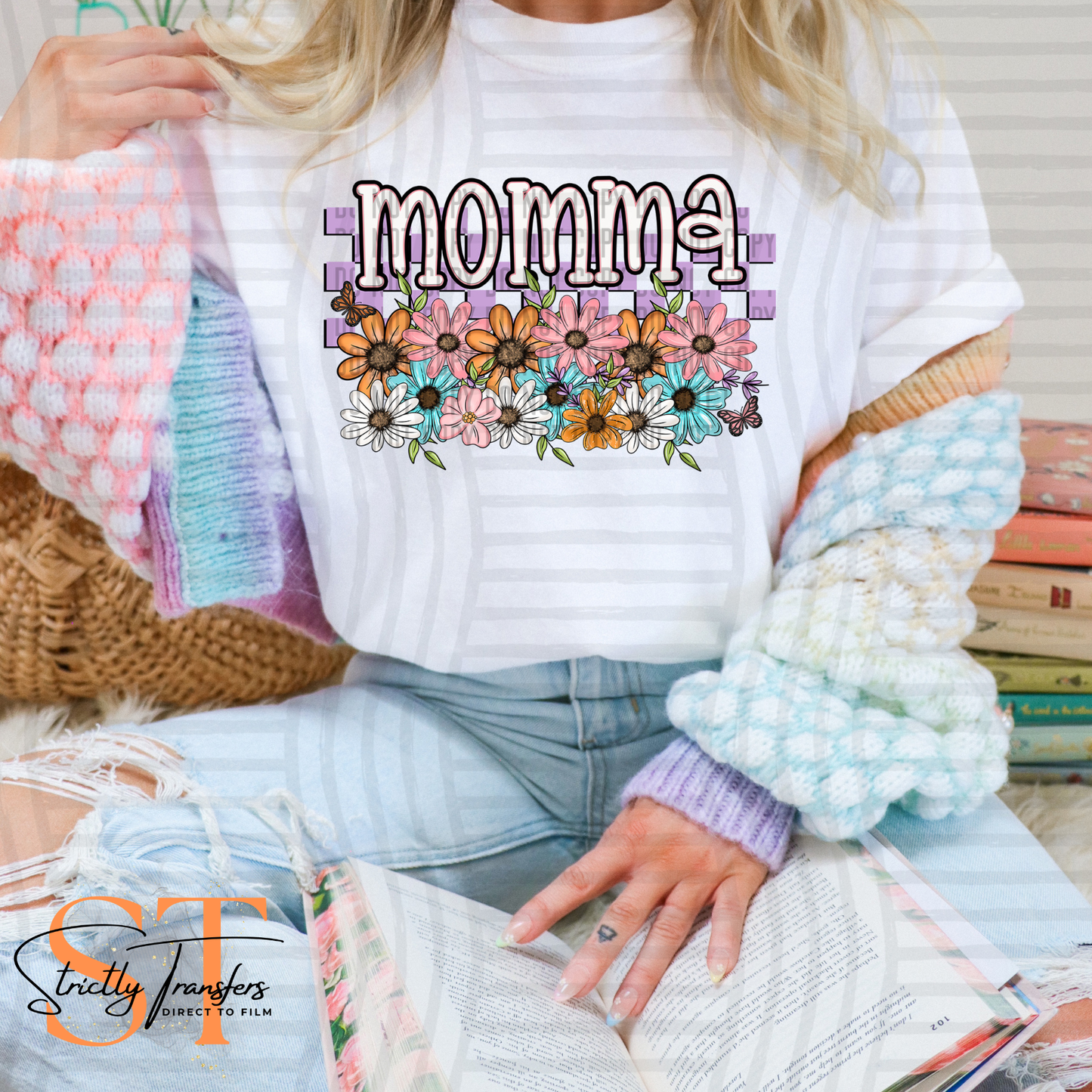 Momma Checkered Floral Direct to Film Transfers