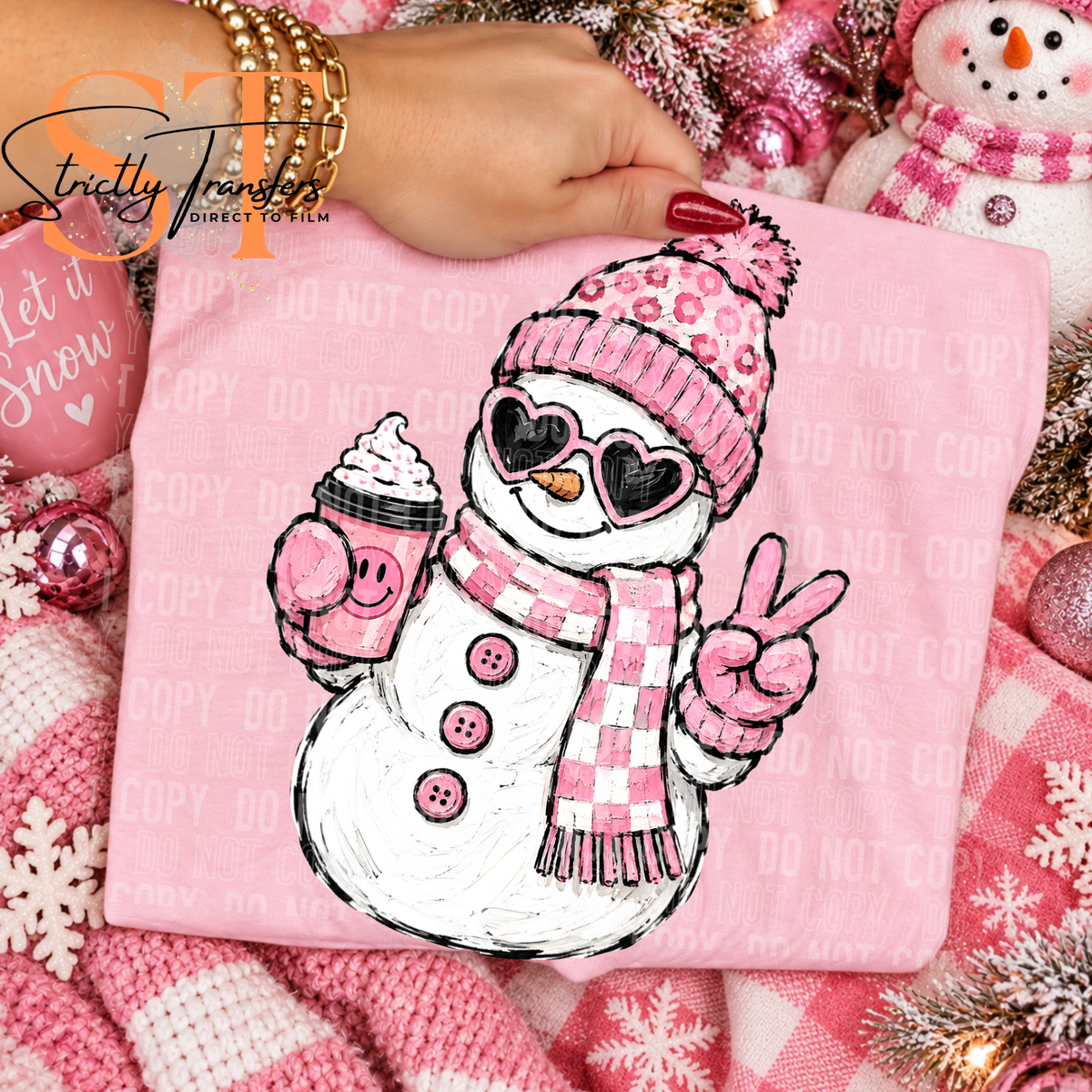 Pink Snowman Direct to Film Transfers