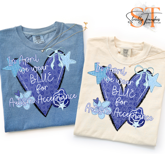 In April we Wear Blue Direct to Film Transfers