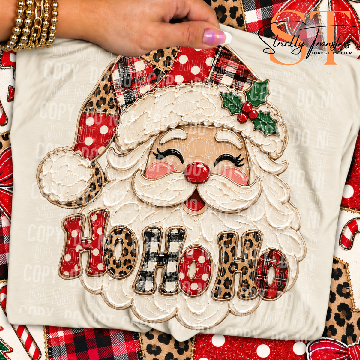 Ho Ho Ho Santa Faux Painted Direct to Film Transfers