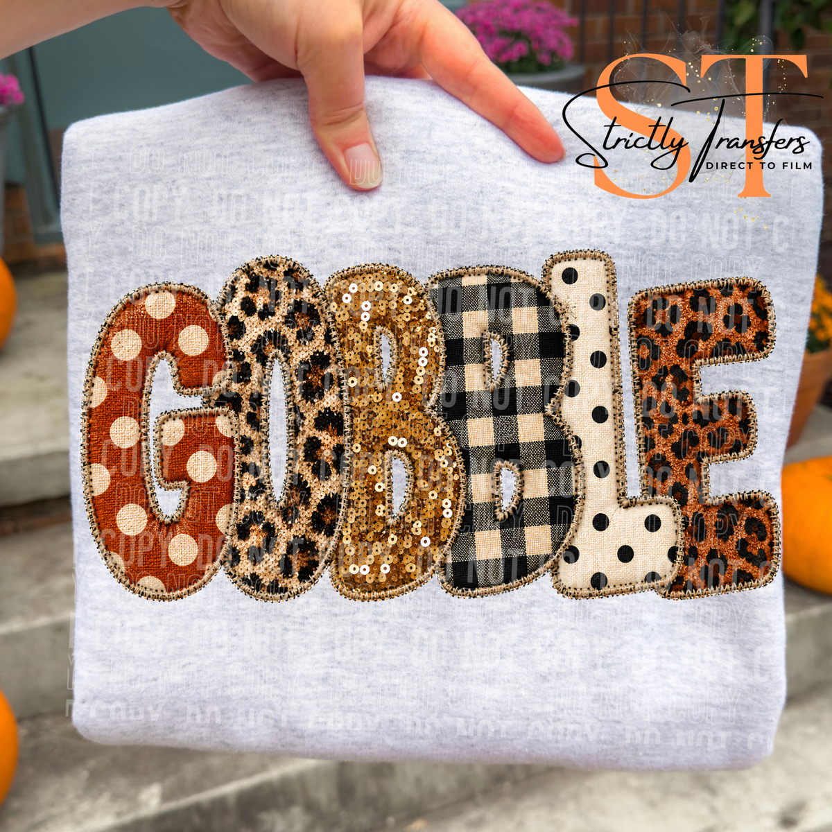 Faux Embroidered Gobble Direct to Film Transfers