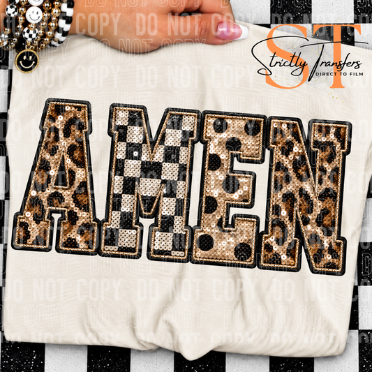 Faux Sequin Amen Direct to Film Transfers