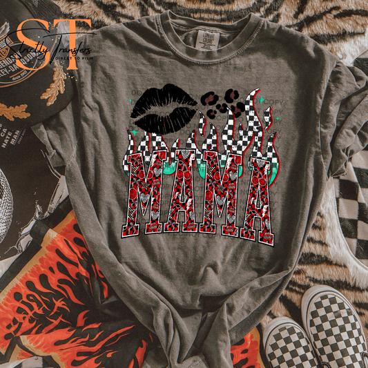 Mama Checkered Flames Direct to Film Transfers