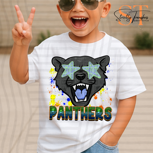 Panthers Paint Splatter Star Eyes Direct to Film Transfers