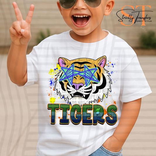 Tigers Paint Splatter Star Eyes Direct to Film Transfers