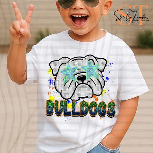 Bulldogs Paint Splatter Star Eyes Direct to Film Transfers