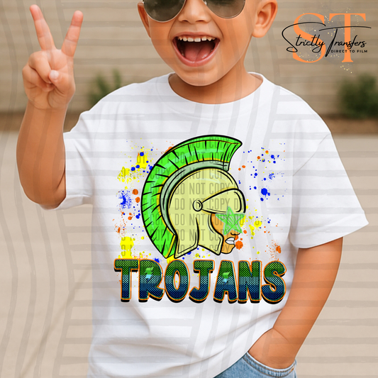 Trojans Paint Splatter Star Eyes Direct to Film Transfers