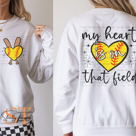 My Heart is on That Field Softball- pocket included Direct to Film Transfers