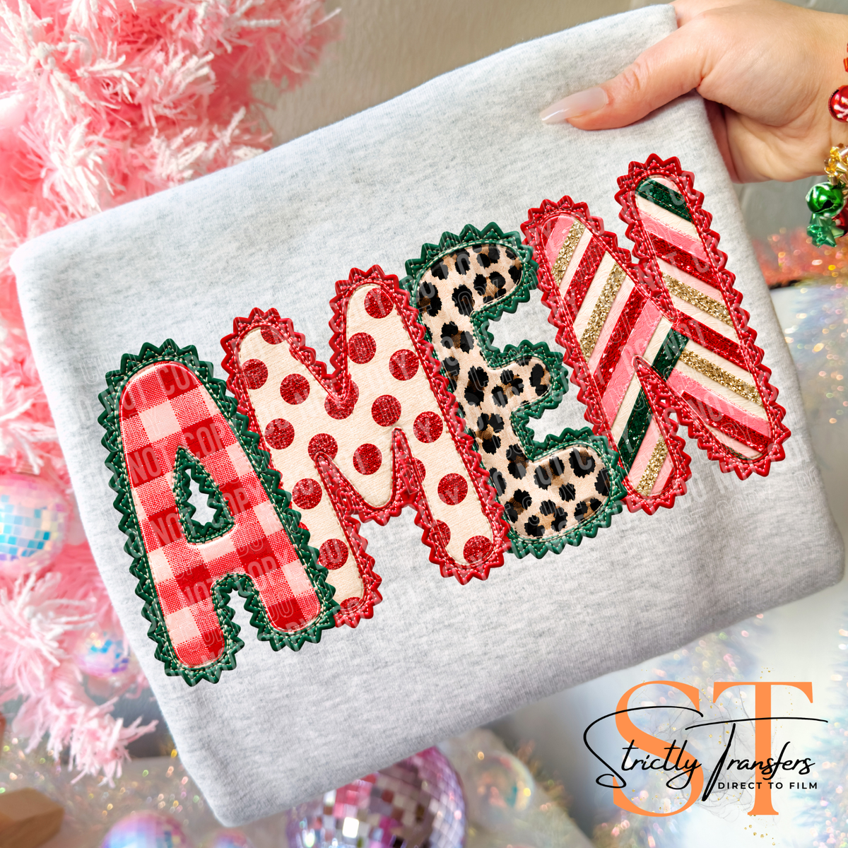 Amen Christmas Faux Embroidery Direct to Film Transfers