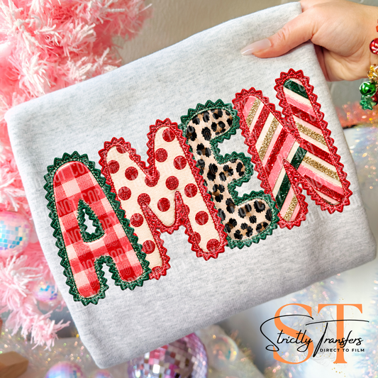 Amen Christmas Faux Embroidery Direct to Film Transfers