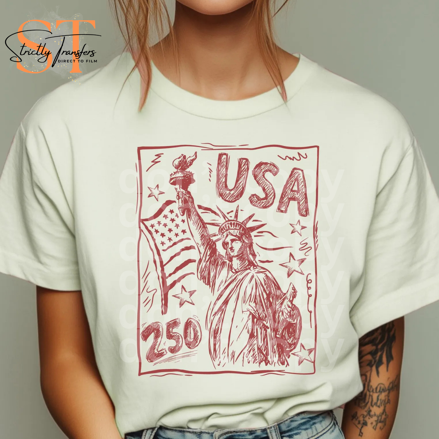 USA 250 Sketch - 3 colors Direct to Film Transfers