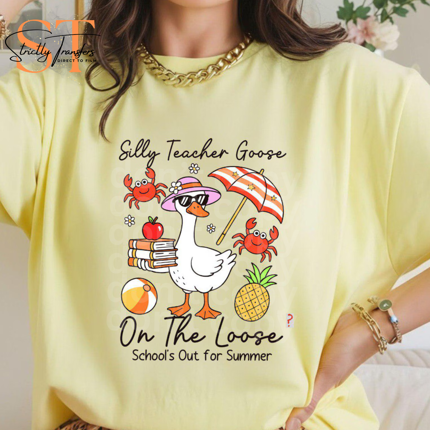 Silly Teacher Goose on the Loose Beach - 2 options Direct to Film Transfers