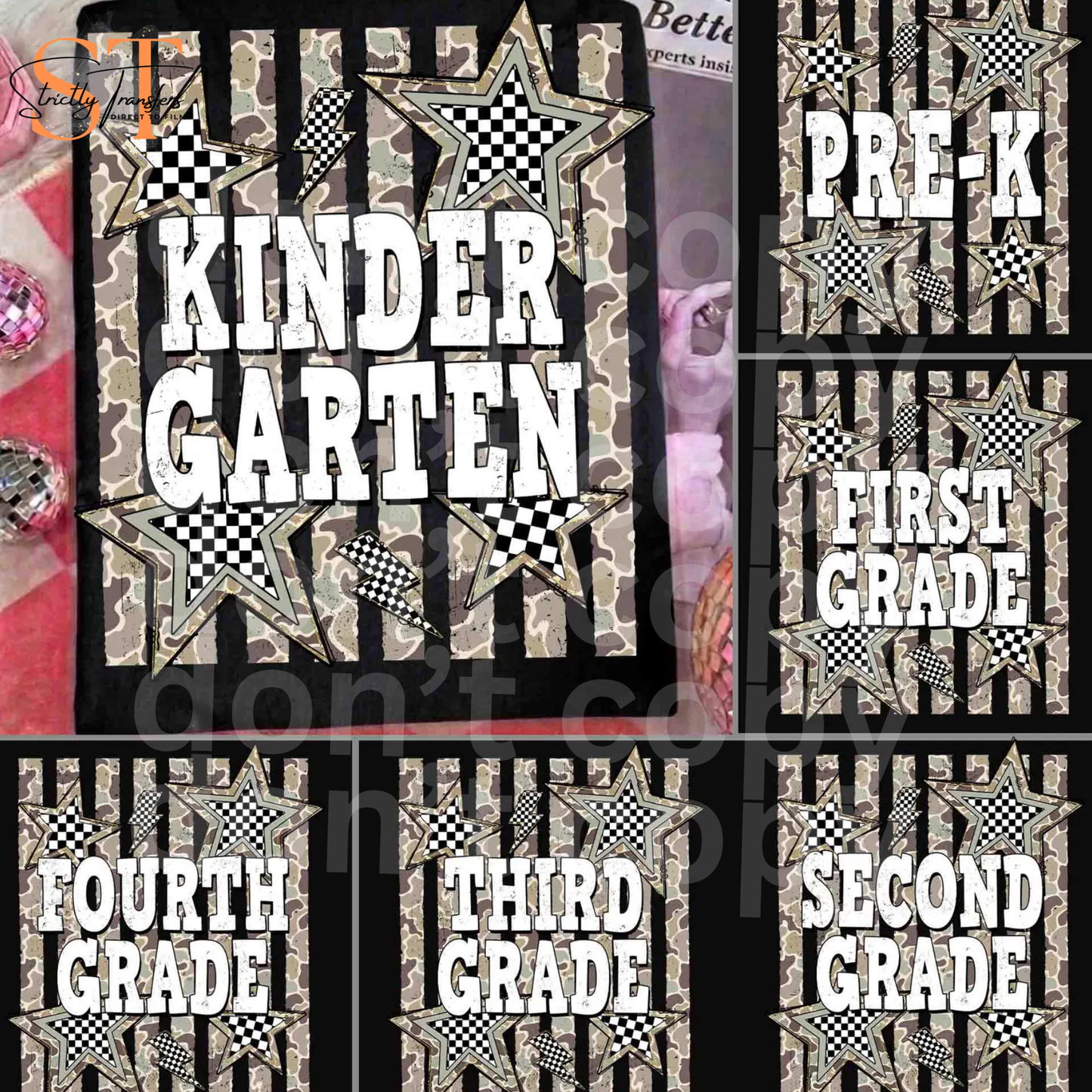 Camo Stars & Stripes Grade Levels - Multiple Options Direct to Film Transfers
