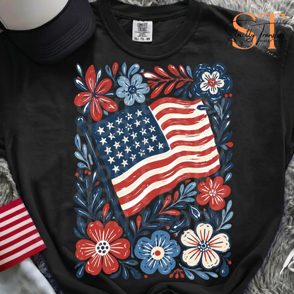 American Flag Floral Direct to Film Transfers