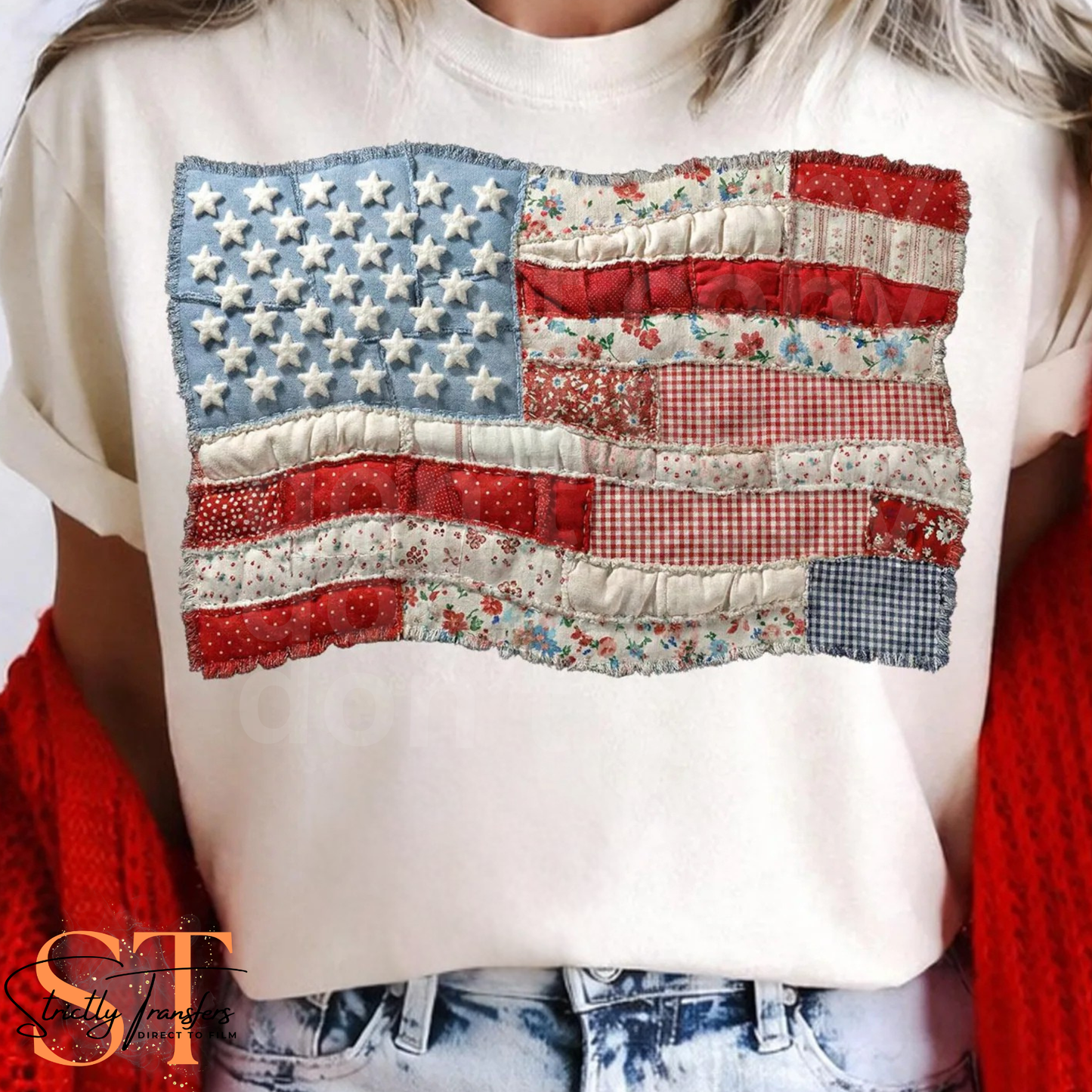 USA Flag Faux Patch Direct to Film Transfers