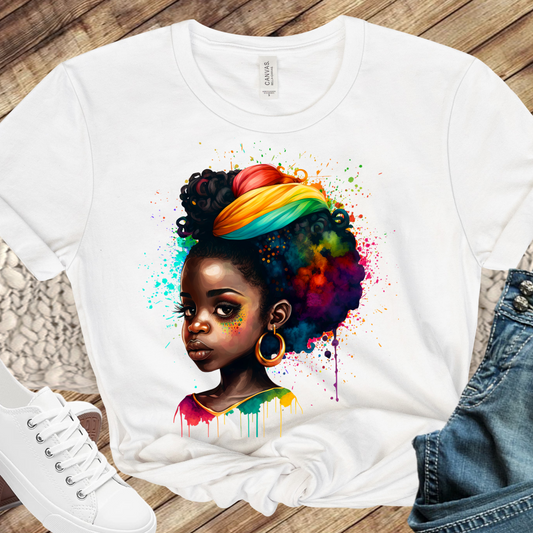 Rainbow Watercolor Black Girl #1 Direct to Film Transfer