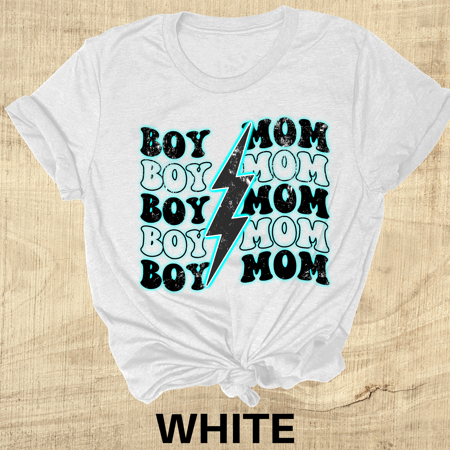 Boy Mom Lightning Retro Blue/Black Direct to Film Transfer