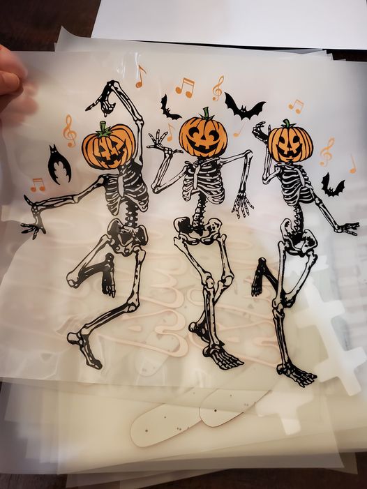 Dancing Skeletons Halloween/Pumpkins Direct to Film Transfer