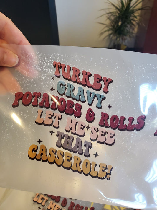 Turkey Gravy Potatoes & Rolls Thanksgiving Direct to Film Transfer