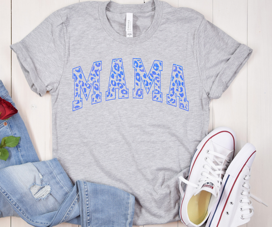 Mama Blue Faux Glitter Leopard Varsity Direct to Film Transfer