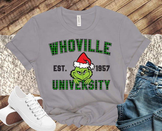 Green Plaid Whoville University Christmas Direct to Film Transfer