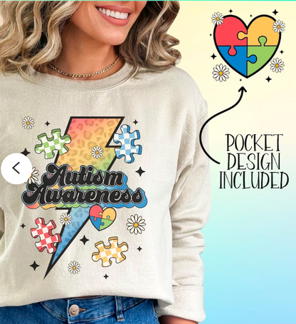 Lightning Bolt Autism Awareness Puzzle w/ Pocket Included