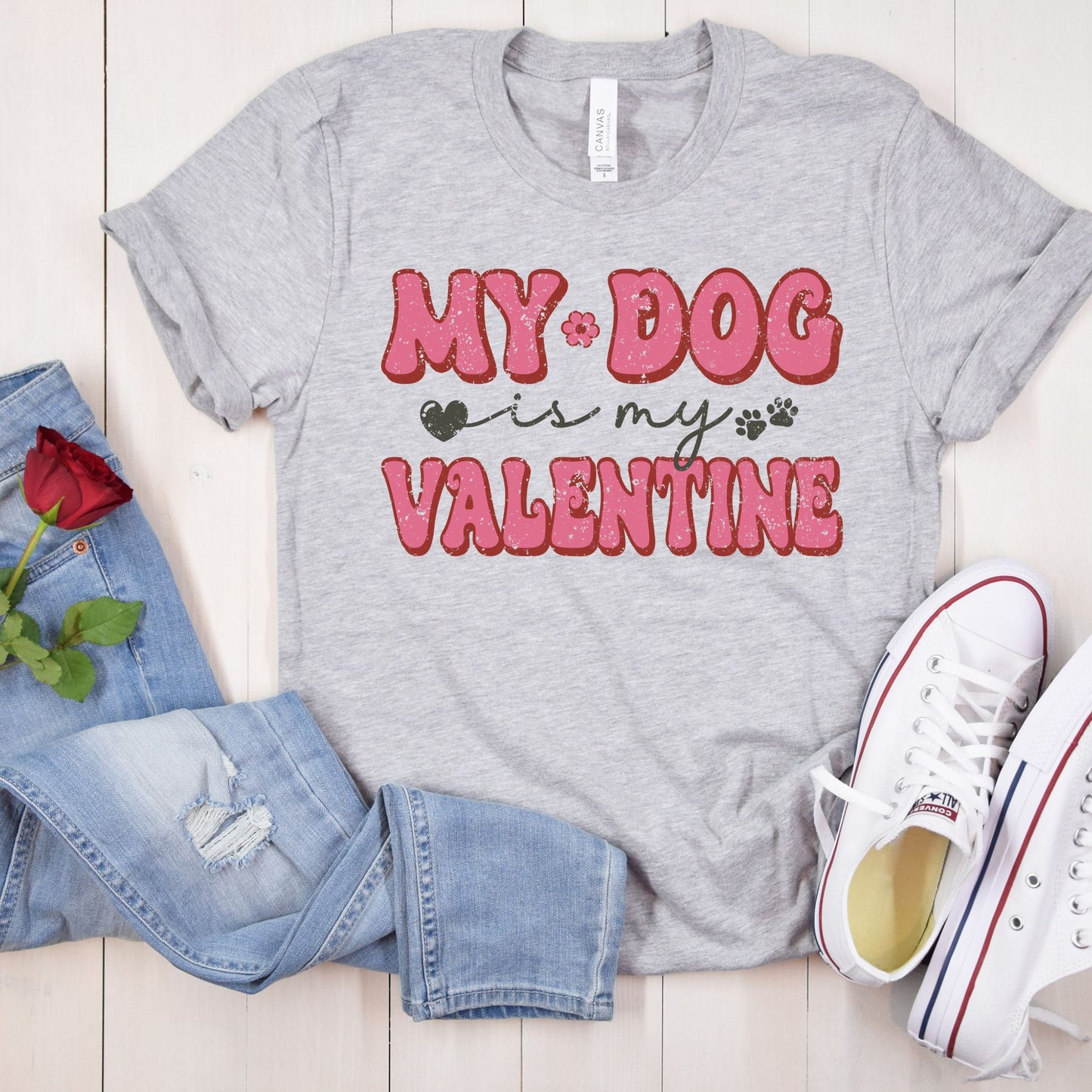My Dog is My Valentine Distressed Valentine's Day Direct to Film Transfer