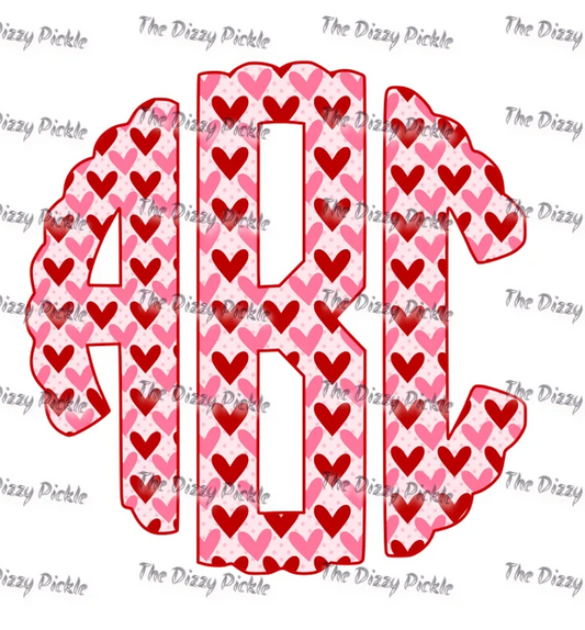Valentine Day Hearts Monogram Direct to Film Transfer
